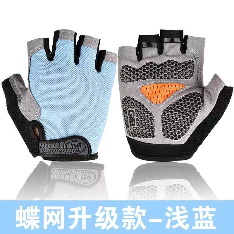 Half-finger Gloves for Men and Women, Sports and Fitness, Outdoor Cycling Fingerless Gloves, Shock-absorbing Equipment Training Gloves, Breathable and Thin Upgrade—light blue 