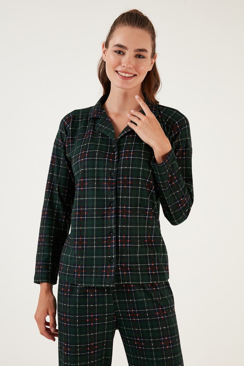 Lela Patterned Elastic Waist Shirt Collar Woven Pajama Set Women's Pajama Set 6095660W4  - Image 3
