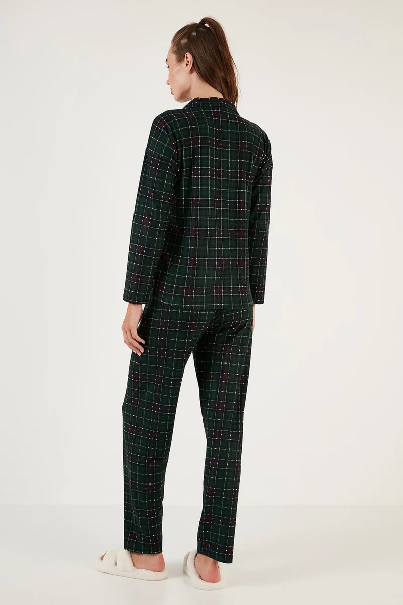 Lela Patterned Elastic Waist Shirt Collar Woven Pajama Set Women's Pajama Set 6095660W4