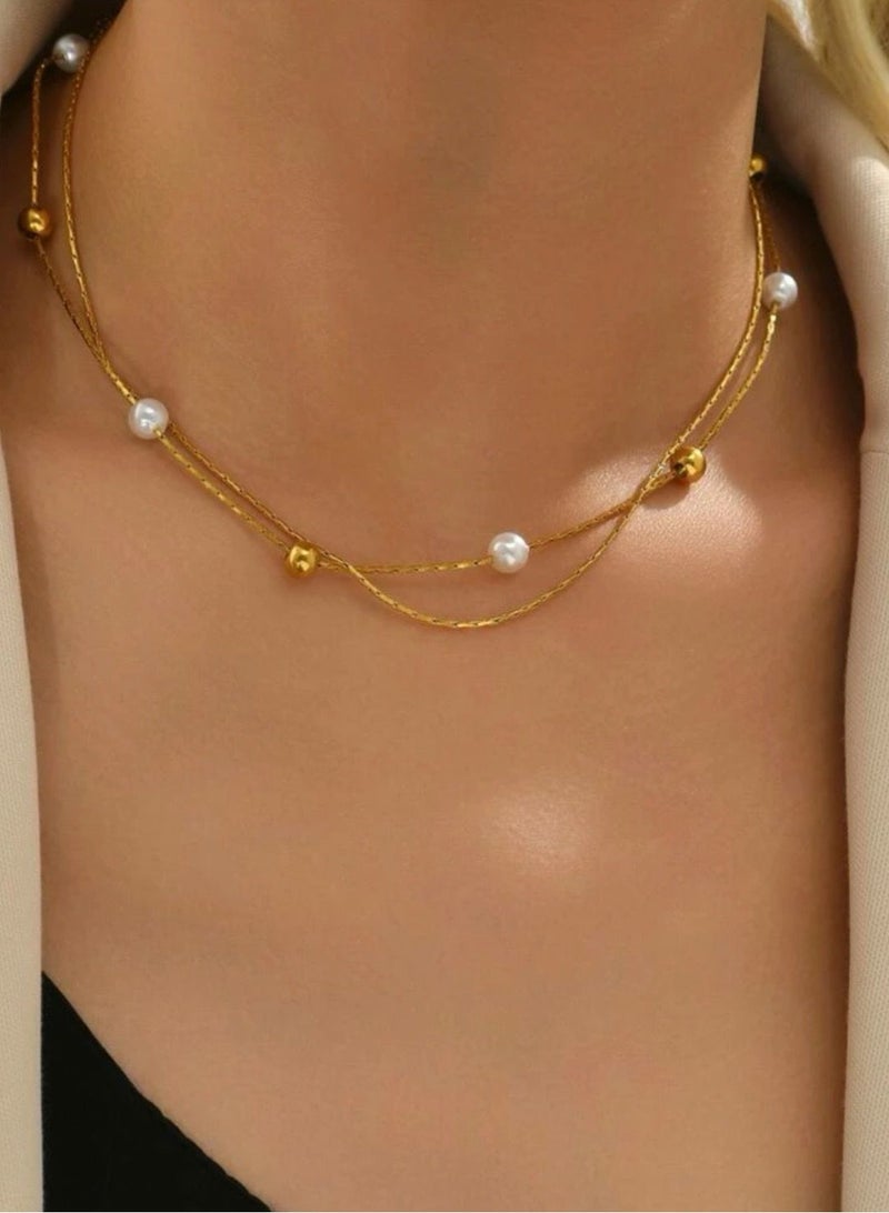 نونز أب سلسال شوكر نسائي من الاستانلس ستيل مطلي باللون الذهبي - Image 1