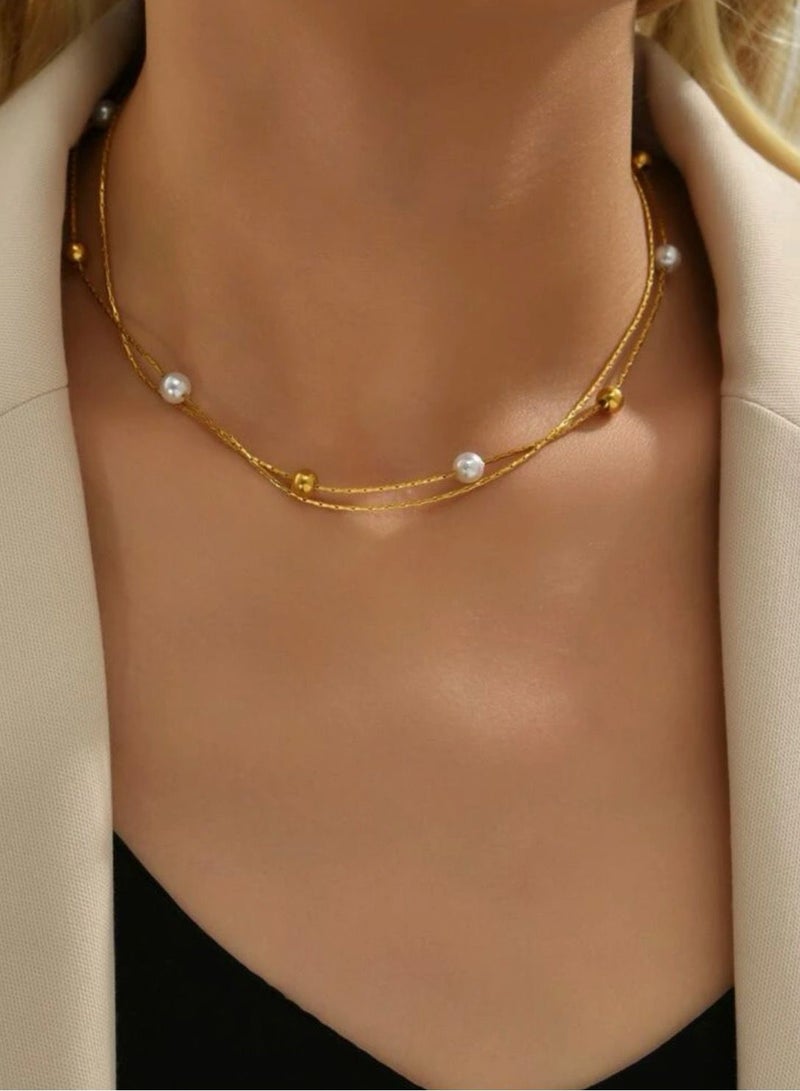 نونز أب سلسال شوكر نسائي من الاستانلس ستيل مطلي باللون الذهبي - Image 4