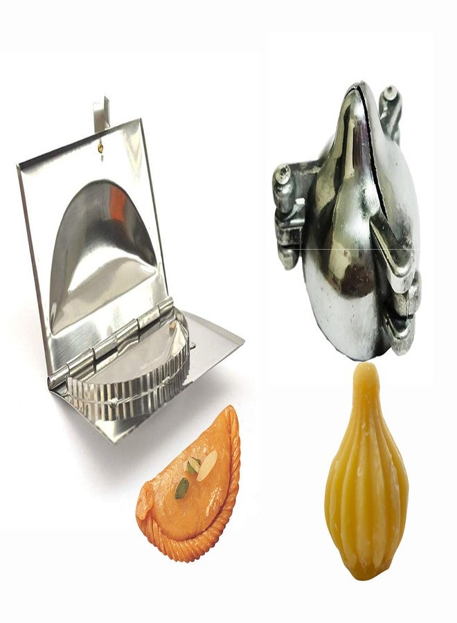 Ervio Modak Maker with Gujiya Maker – Stainless Steel Mould Set of 2 | Modak Mould for Steaming, Gujiya, Karanji, Dumplings & Momos | Easy Press Tool for Festival Sweets & Snacks - Image 1