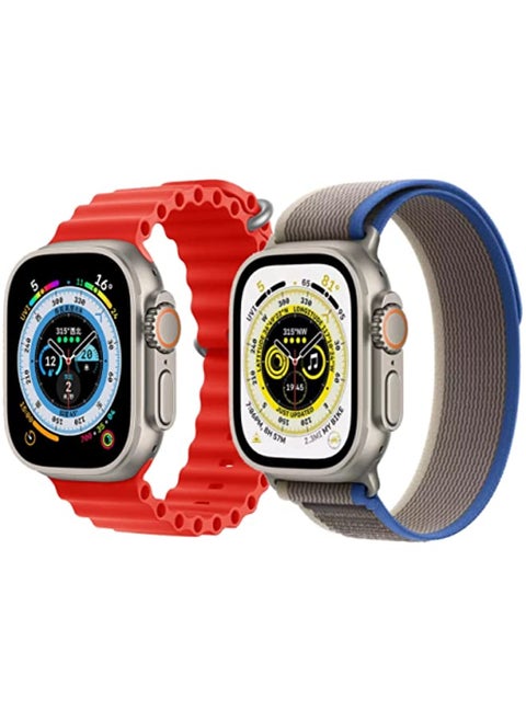 Silicone Ocean Band Strap Red Trail Loop strap Blue/Gray Set of 2 for Apple Watch Ultra 8 49mm