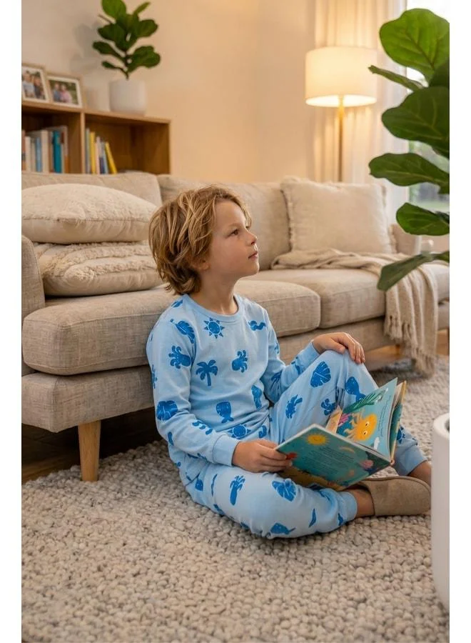 Zuzunga Sea-Themed Blue %100 Cotton Boy's Pajama Set.
