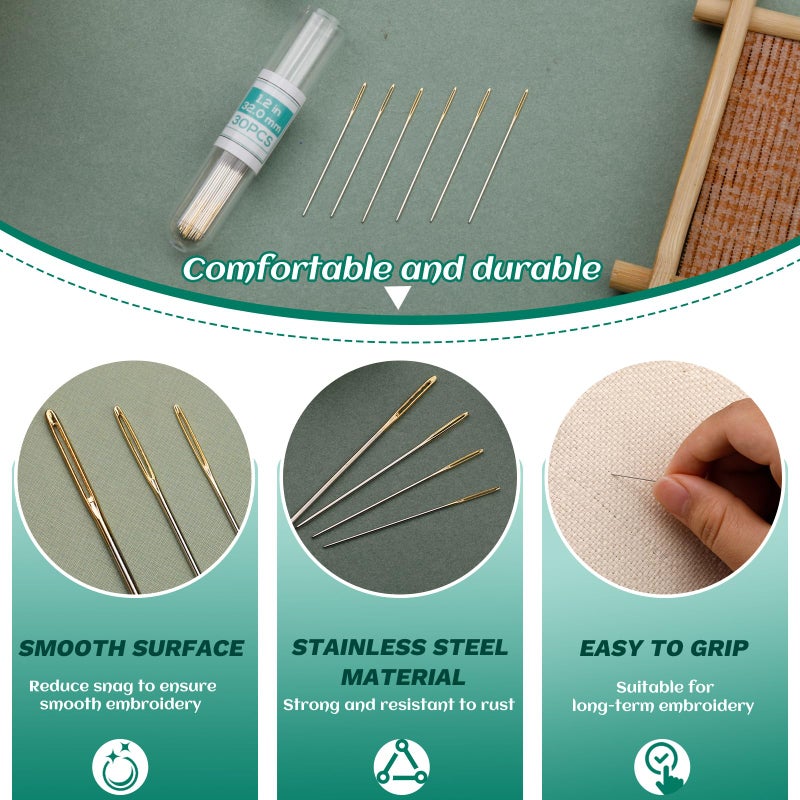 Fteven 30PCS Cross Stitch Needles, Size 28 Stainless Steel Embroidery Needles, Large Eye Hand Sewing Needles Blunt Golden Color with Box for Hand Sewing, Cross Stitching - Image 4