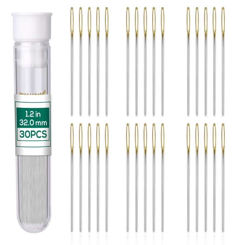 Fteven 30PCS Cross Stitch Needles, Size 28 Stainless Steel Embroidery Needles, Large Eye Hand Sewing Needles Blunt Golden Color with Box for Hand Sewing, Cross Stitching - Image 1
