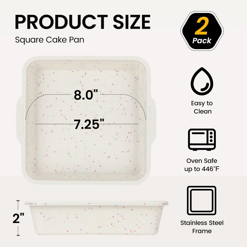 Vinino 8 x 8 Inch Silicone Square Brownie Cake Pan with Metal Reinforced Frame Set of 2, Nonstick Silicone Brownie Pans BPA Free Suitable for Making Cakes, Brownies, Bread - Image 4