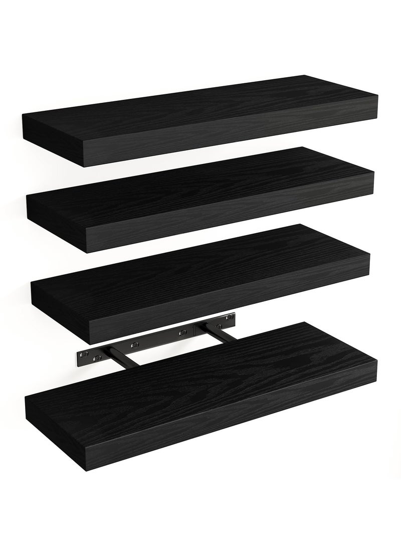 ELFSA 40CM Floating Shelves, Rustic Wood Finish Wall Shelves Set of 4, Shelves for Wall Decor, with Invisible Brackets for Bathroom, Living Room,Bedroom and Kitchen(Black) - Image 1