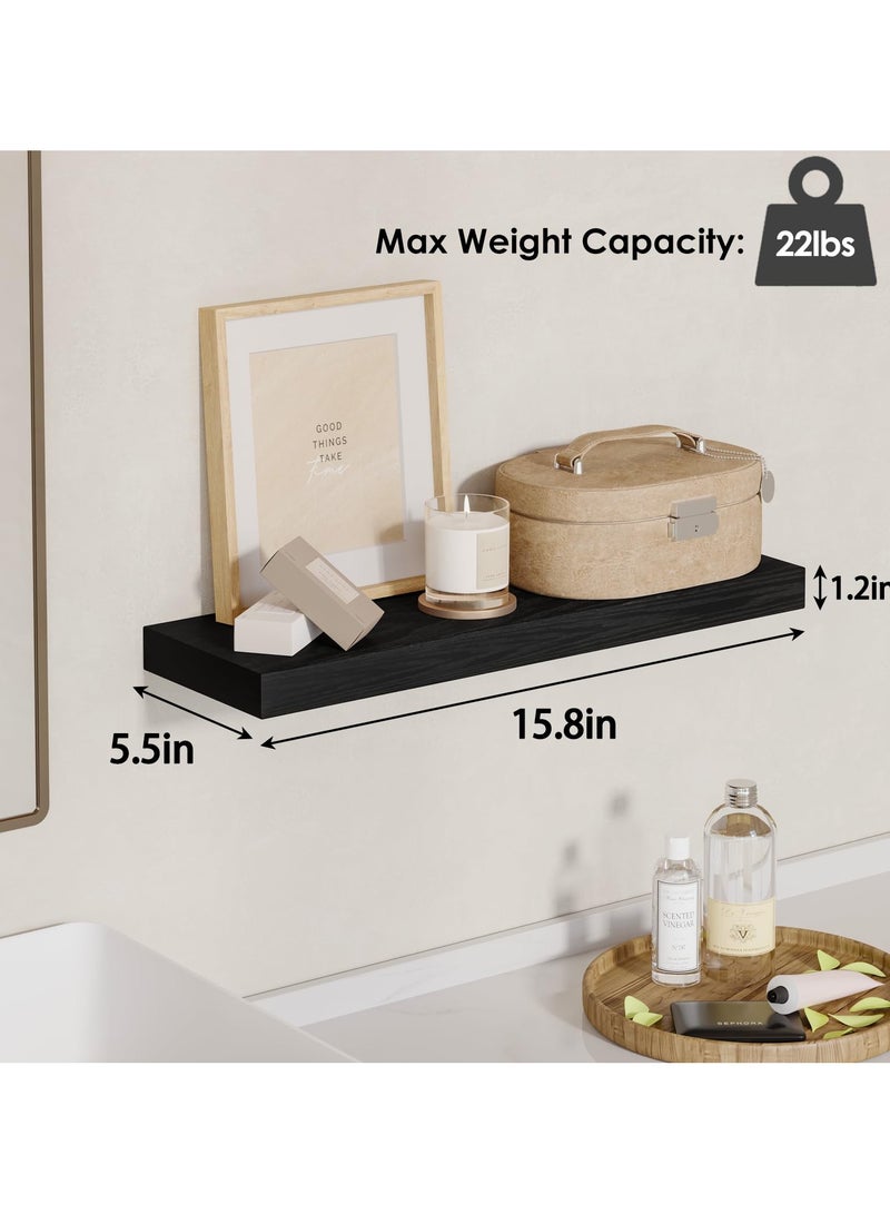 ELFSA 40CM Floating Shelves, Rustic Wood Finish Wall Shelves Set of 4, Shelves for Wall Decor, with Invisible Brackets for Bathroom, Living Room,Bedroom and Kitchen(Black) - Image 3