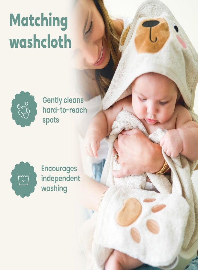 Cuddle Bug CuddleBug Hooded Baby Bath Towel & Washcloth Set (Bear) - 100% Cotton Terrycloth Hooded Baby Towels for Newborn & Toddler, Super-Soft & Ultra-Absorbent, Newborn Essentials (30" x 30") - Honey Beige - Image 4