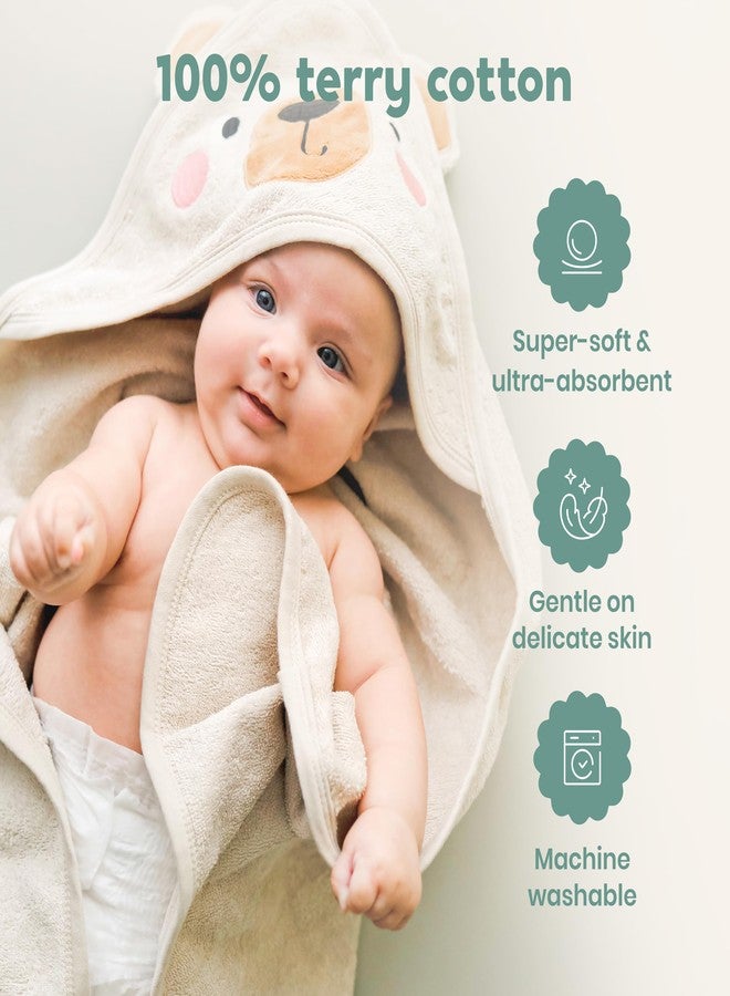 Cuddle Bug CuddleBug Hooded Baby Bath Towel & Washcloth Set (Bear) - 100% Cotton Terrycloth Hooded Baby Towels for Newborn & Toddler, Super-Soft & Ultra-Absorbent, Newborn Essentials (30" x 30") - Honey Beige - Image 3
