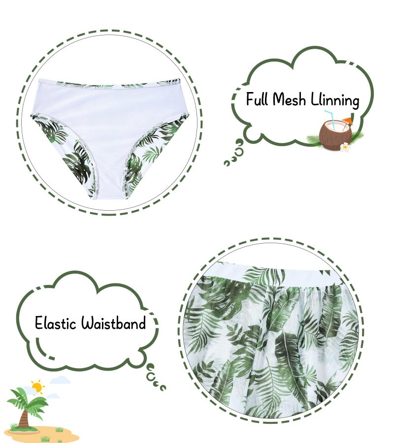 Vogseek Green Leaves Swimwear for Girls 11-12 Years Old Rash Guard Pants 11 12 Big Girl 3 Pieces Swimsuit Girl's Tankini Teen Bathing Suits Coverup Rashguard Cover Ups Quick Dry High Waisted Bikini - Image 4