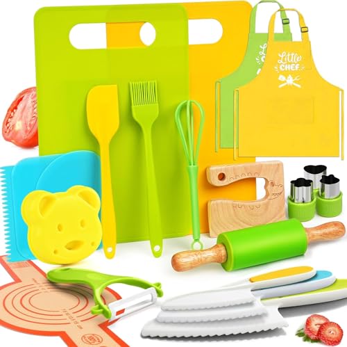 Yeeammk Montessori Kitchen Tools for Toddlers21PCS Kids Cooking Sets RealMontessori Cooking Set for Toddlers Kids Chef Set with Children Safe Knives Cutting Set - Image 1