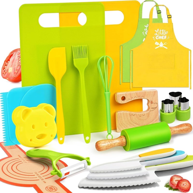 Yeeammk Montessori Kitchen Tools for Toddlers21PCS Kids Cooking Sets RealMontessori Cooking Set for Toddlers Kids Chef Set with Children Safe Knives Cutting Set - Image 3