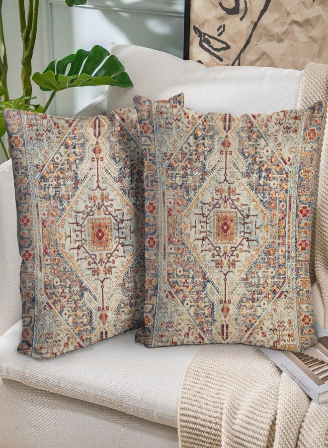 BUAEL Boho Throw Pillow Covers 16x16 inch Set of 2,Bohemian Vintage Carpet Pattern Antique Ethnic Decor Double Sided Pattern Cushion Cover Soft Pillow Case Living Sofa Room Bed Square Pillow Cover - Image 1
