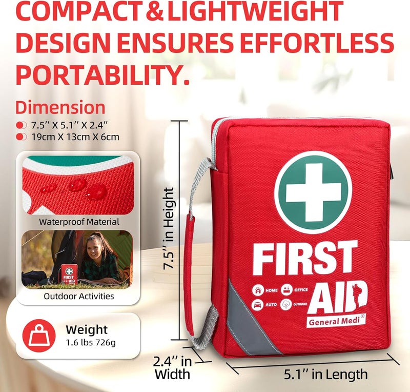 General Medi First Aid Kit - Small Compact First Aid Kit Bag(175 Piece) - Reflective Bag Design- Includes Instant Cold Pack, Emergency Blanket for Travel, Home, Office, Vehicle,Camping - Image 3