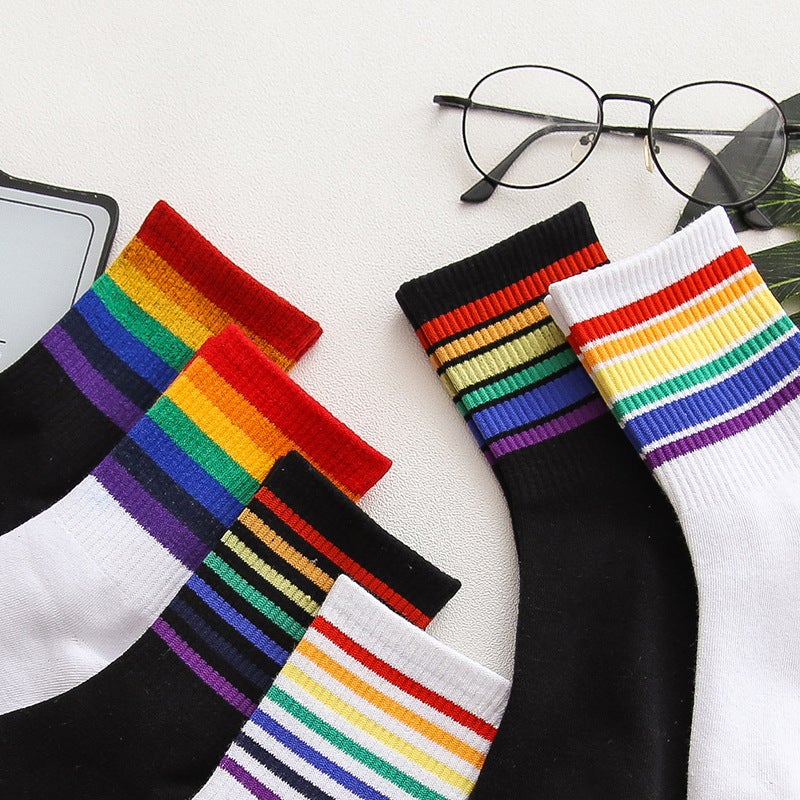 Colorful Rainbow Shark Pants Sporty Socks Black wide  - Image 4
