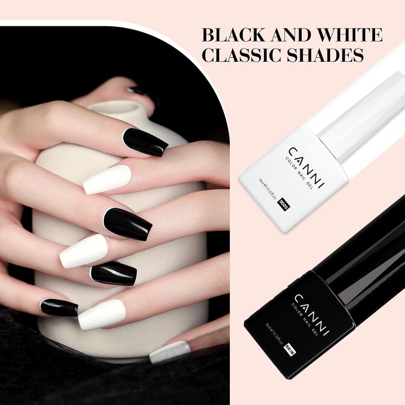 CANNI 2Pcs Hema-Free Black White Gel Nail Polish Set- Black and White Gel Polish Kit, Soak Off LED Nail Gel Manicure Kit DIY at Home Salon Gifts for Women Girls - Image 2