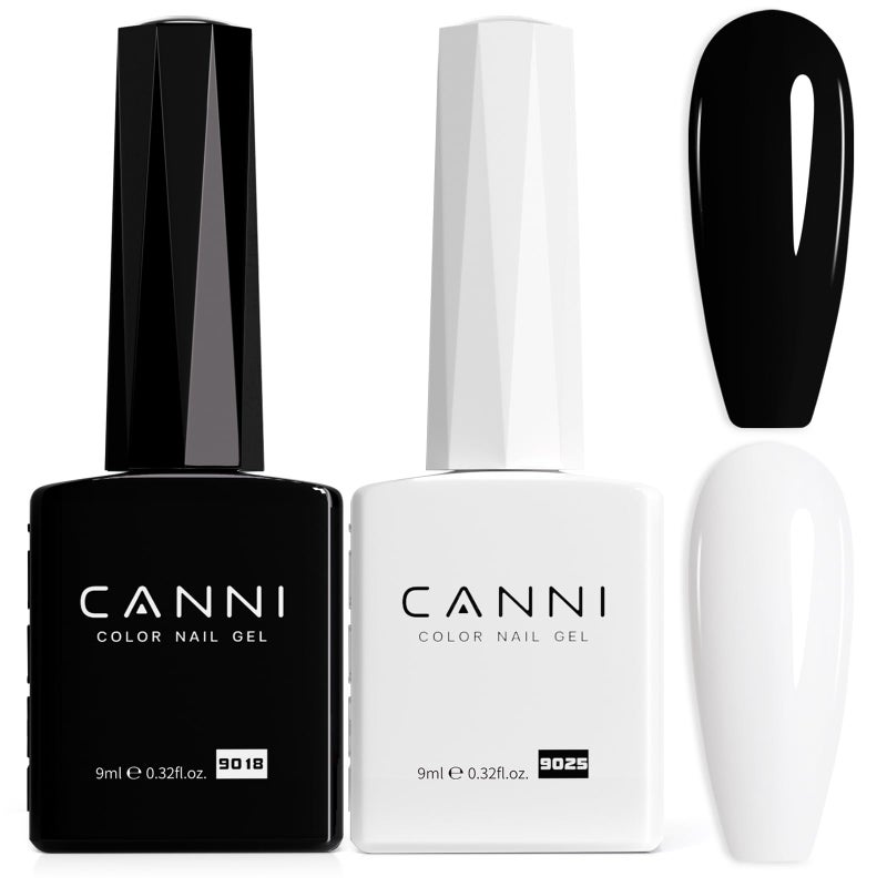 CANNI 2Pcs Hema-Free Black White Gel Nail Polish Set- Black and White Gel Polish Kit, Soak Off LED Nail Gel Manicure Kit DIY at Home Salon Gifts for Women Girls - Image 1