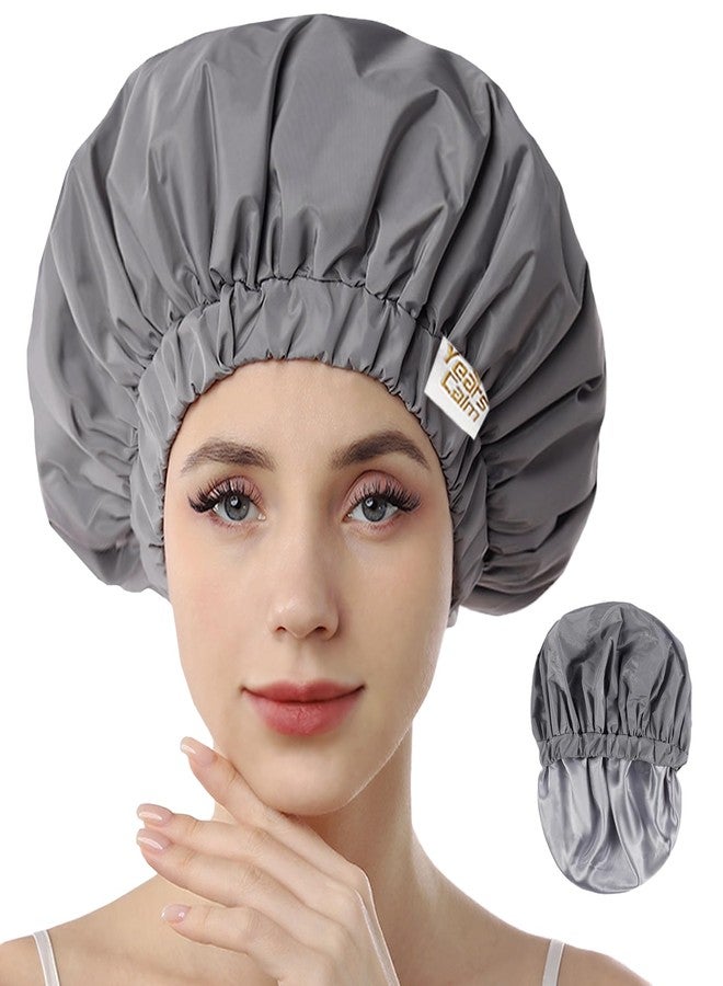 Years calm Reusable Waterproof Shower Caps for Women, Hair Caps for Showers, Double-Layer Elastic Design, for All Hairstyles, Travel-Friendly (grey) - Image 1