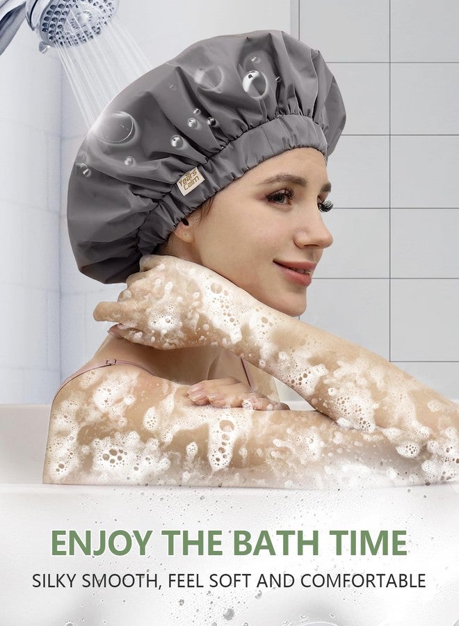 Years calm Reusable Waterproof Shower Caps for Women, Hair Caps for Showers, Double-Layer Elastic Design, for All Hairstyles, Travel-Friendly (grey) - Image 3