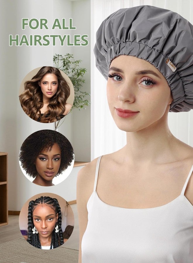 Years calm Reusable Waterproof Shower Caps for Women, Hair Caps for Showers, Double-Layer Elastic Design, for All Hairstyles, Travel-Friendly (grey) - Image 5