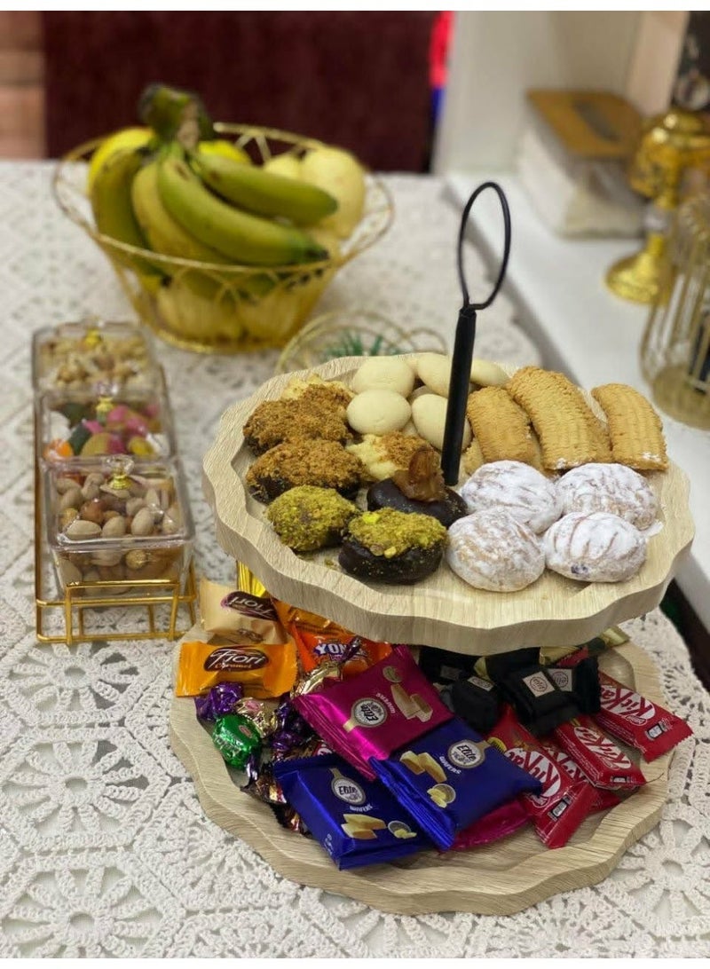 ستاند كيك وحلويات خشب / 2 دور/خشب مضاد للمياة والخدوش /عامود معدن مضاد للصدأمقاس الدور الاول 30 سم والدور الثاني 26 سم/حامل حلويات ديكور مودرن - Image 2