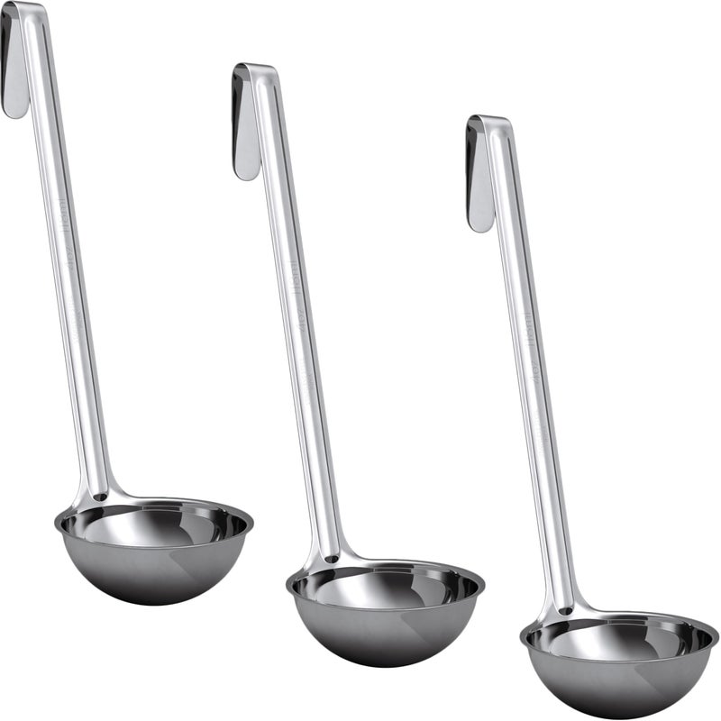 Avant Grub Super Sturdy Ergonomic 4 Oz Soup Ladle 3 Pk Stainless Steel Ladles with Long Handles Best Kitchen Accessories for Stirring Portioning and Serving Soups Chili and Stew in Restaurants and at Home 