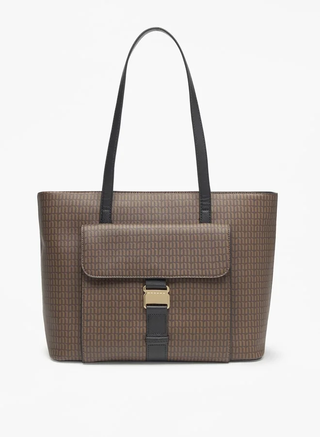 ميسي Missy All-Over Monogram Print Tote Bag with Double Handle and Zip Closure