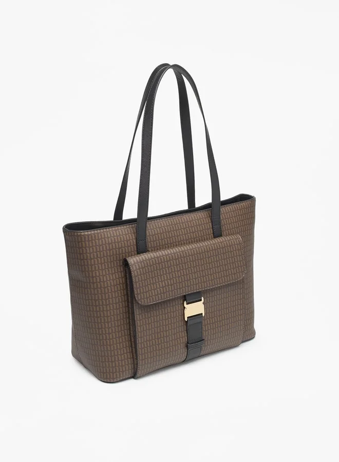 ميسي Missy All-Over Monogram Print Tote Bag with Double Handle and Zip Closure