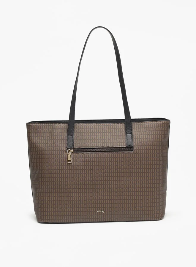 MISSY Missy All-Over Monogram Print Tote Bag with Double Handle and Zip Closure