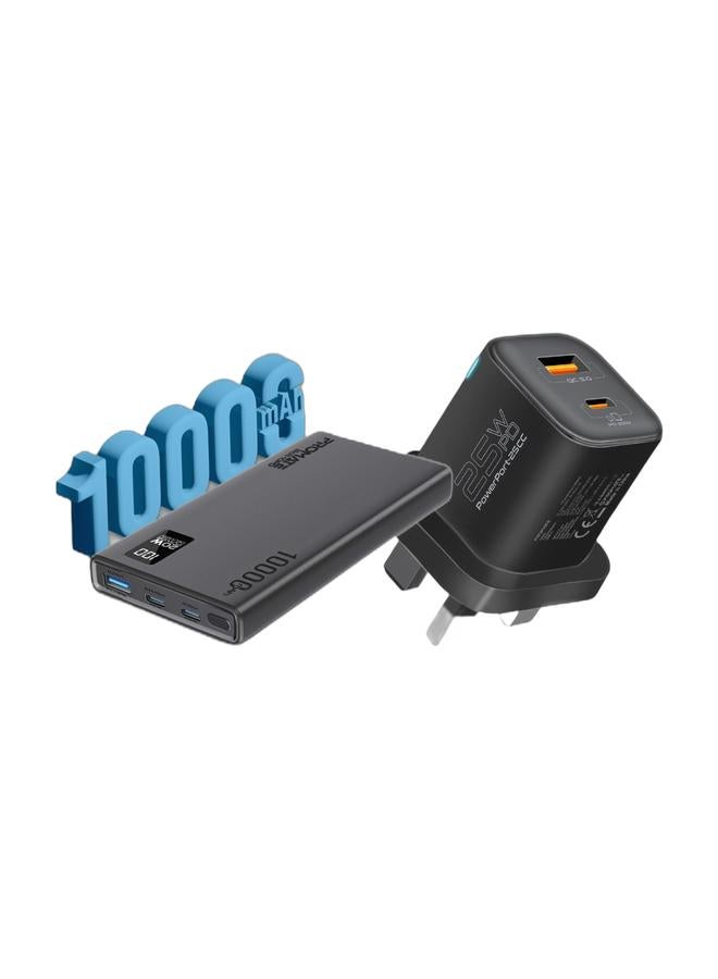 PROMATE 10000 mAh Ultra-Slim Power Bank With 20W USB-C Input/Output Port QC 3.0 Output Black & Dual Port Wall Charger 25W USB-C Power Delivery With 18W QC 3.0 USB-A Charging Port And 60W USB-C Transparent Connectors Cable 1.2M BlackBundle - Image 1