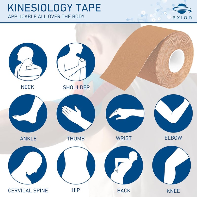 Axion Kinesiology Tape Uncut | 1 Beige Roll of Athletic Sports Tape | 16ft Length and 2'' Width | Waterproof • Skin-Friendly • Elastic | Ideal for Sports | - Image 3