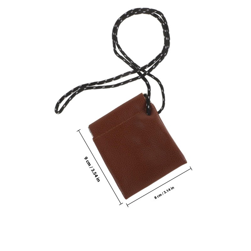Brown Earphone Storage Neck Pouch with Lanyard Compact Portable Earbuds Carrying Case - Image 3