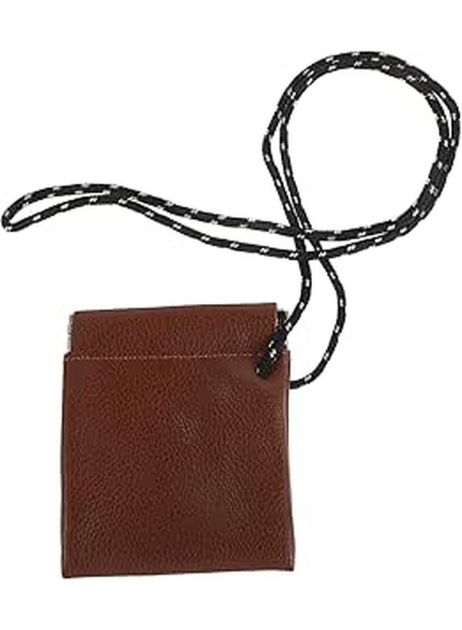 Brown Earphone Storage Neck Pouch with Lanyard Compact Portable Earbuds Carrying Case - Image 1