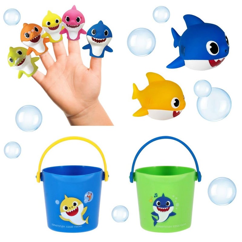Nickelodeon Pink Fong Baby Shark Bath Toys Set for Childrens Tub Time Cups Finger Puppets and Bath Squirters BlueGreen 10 Pieces