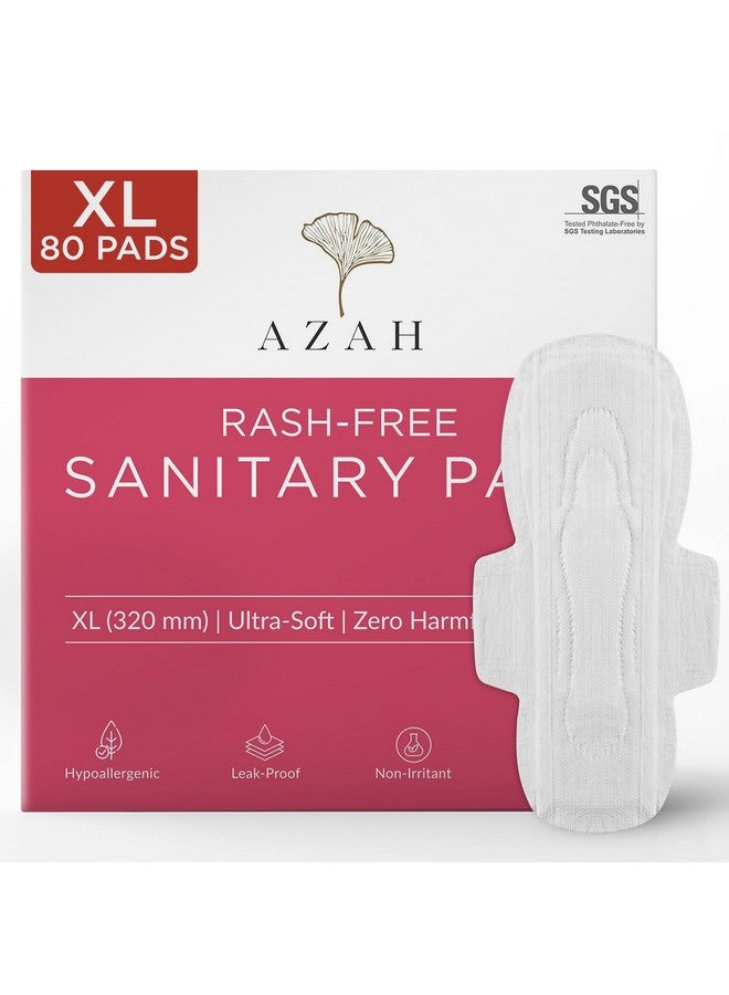 AZAH Sanitary Pads For Women Xl [Pack Of 80] 100% Rash-Free Sanitary Napkins | 3X More Absorption, Cottony Soft And Dry Top Cover For Heavy Flow | Toxin Free, Locks Odour, Leak-Proof - Image 1