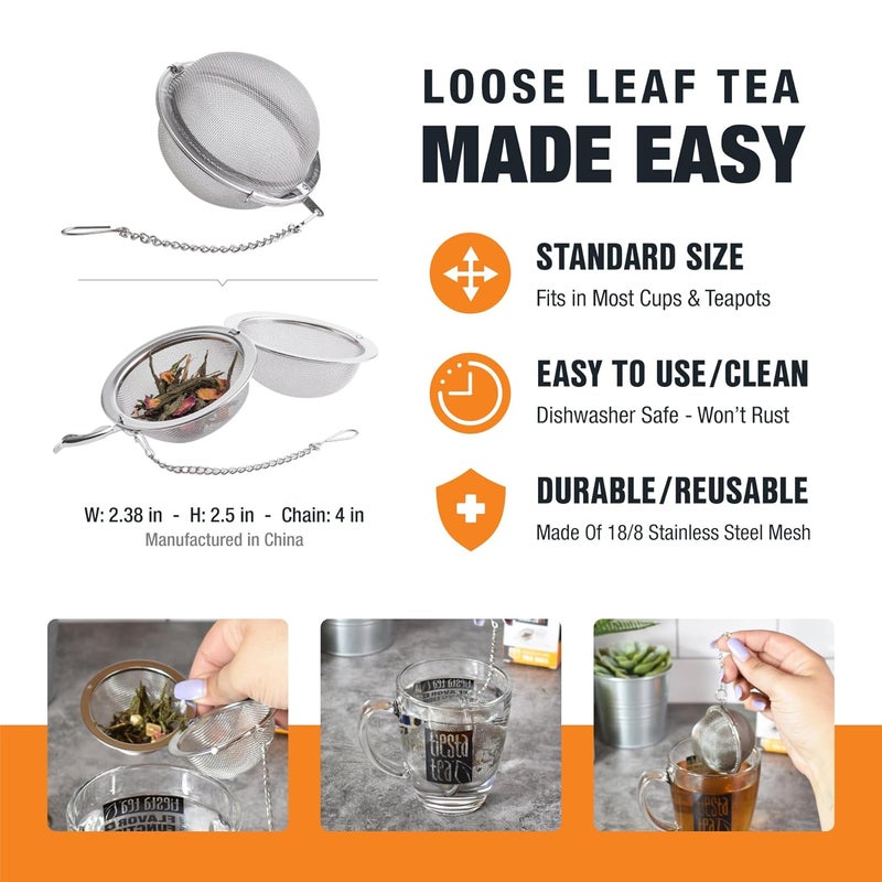 Tiesta Tea Small Stainless Steel Infuser Ball for Loose Leaf, Reusable Strainer with Extra Fine Mesh & Chain, Single Cup Steeper, Ideal for Hot & Iced Brewing, Holds 1 TBSP of Tea - Image 2
