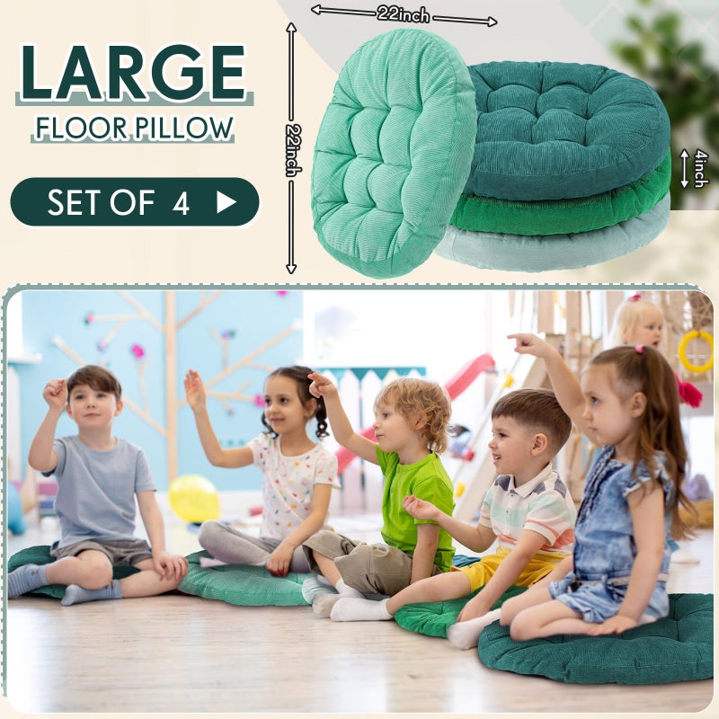 Jerify 4 Pcs Floor Pillow Cushions 22 x 22 Inch Round Square Large Meditation Floor Pillow for Classroom Adult Meditation Picnic Party Seating Learning Daycare School (Round,Gradual Green) - Image 3