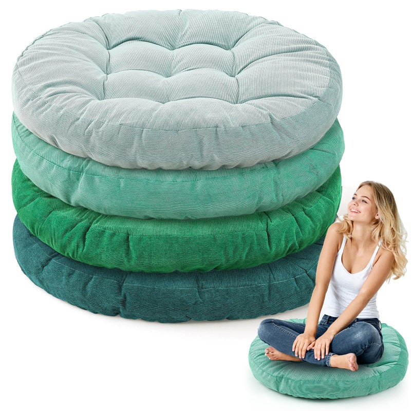 Jerify 4 Pcs Floor Pillow Cushions 22 x 22 Inch Round Square Large Meditation Floor Pillow for Classroom Adult Meditation Picnic Party Seating Learning Daycare School (Round,Gradual Green) - Image 1
