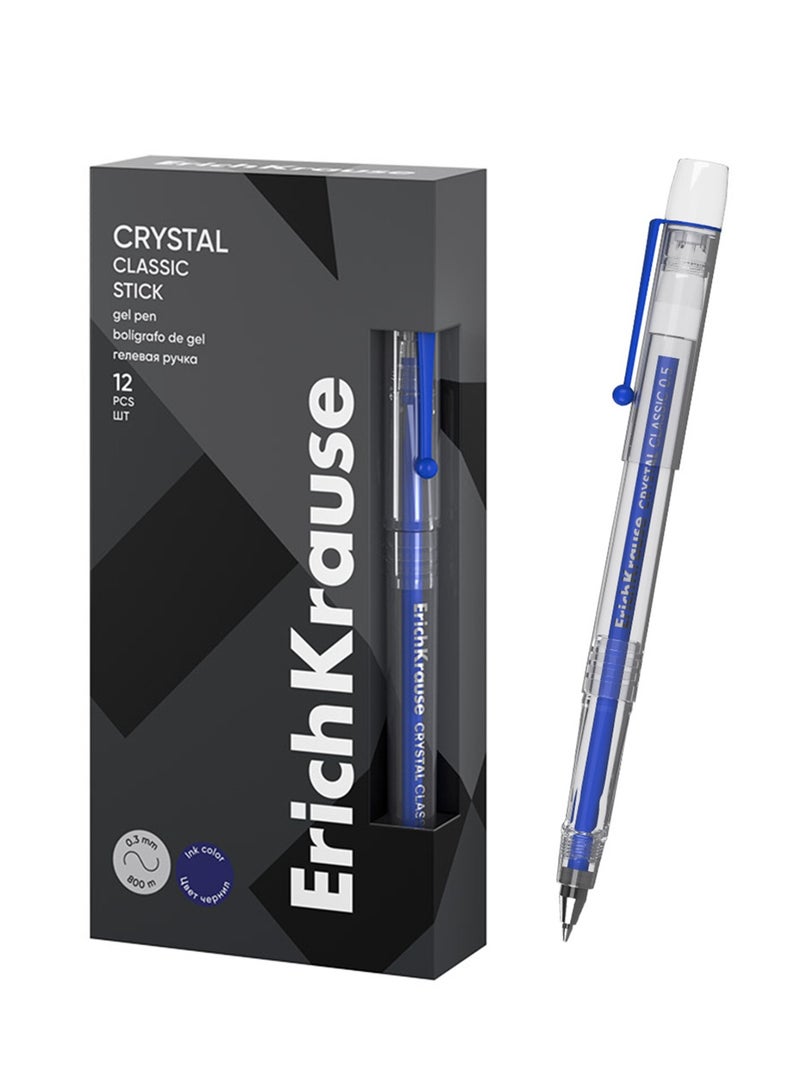 ErichKrause 12-Piece Crystal Classic Gel Pen 0.5mm Tip Blue Ink - Image 1