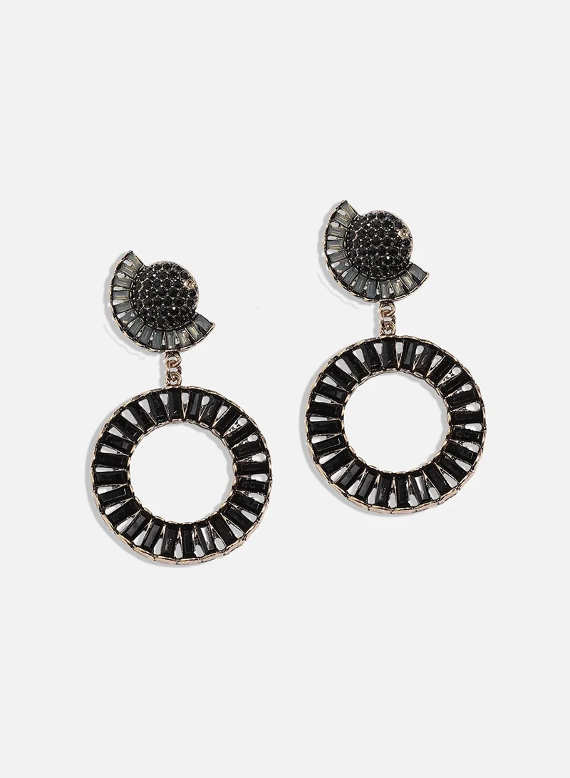 سوهي أقراط كريستال دائرية متدلية - أسود