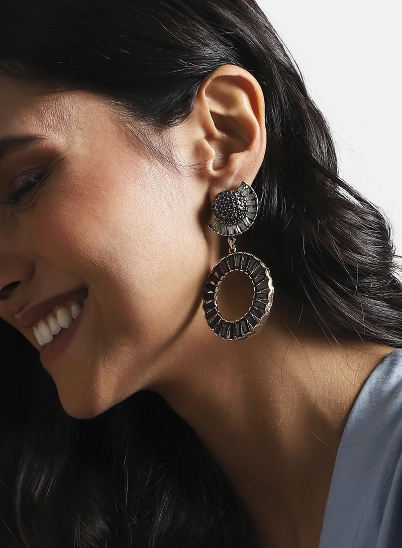 سوهي أقراط كريستال دائرية متدلية - أسود