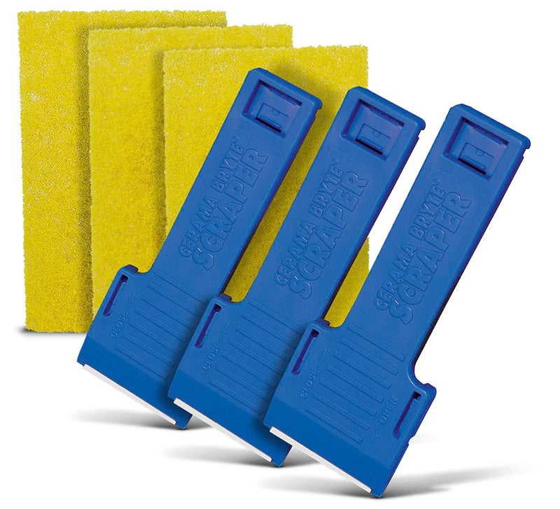 Cerama Bryte 3 x Scraper 3 x Pad Kit Cooktop and Stove Top Cleaner for Glass Ceramic Surfaces 6 Piece Set