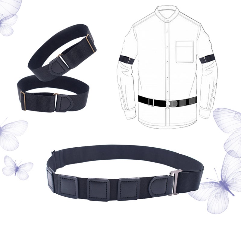 1 Set Shirt Stay Crinkle-resistant Belt and Shirt Armband for Women Men (Alloy Buckle Spell Leather) - Image 4
