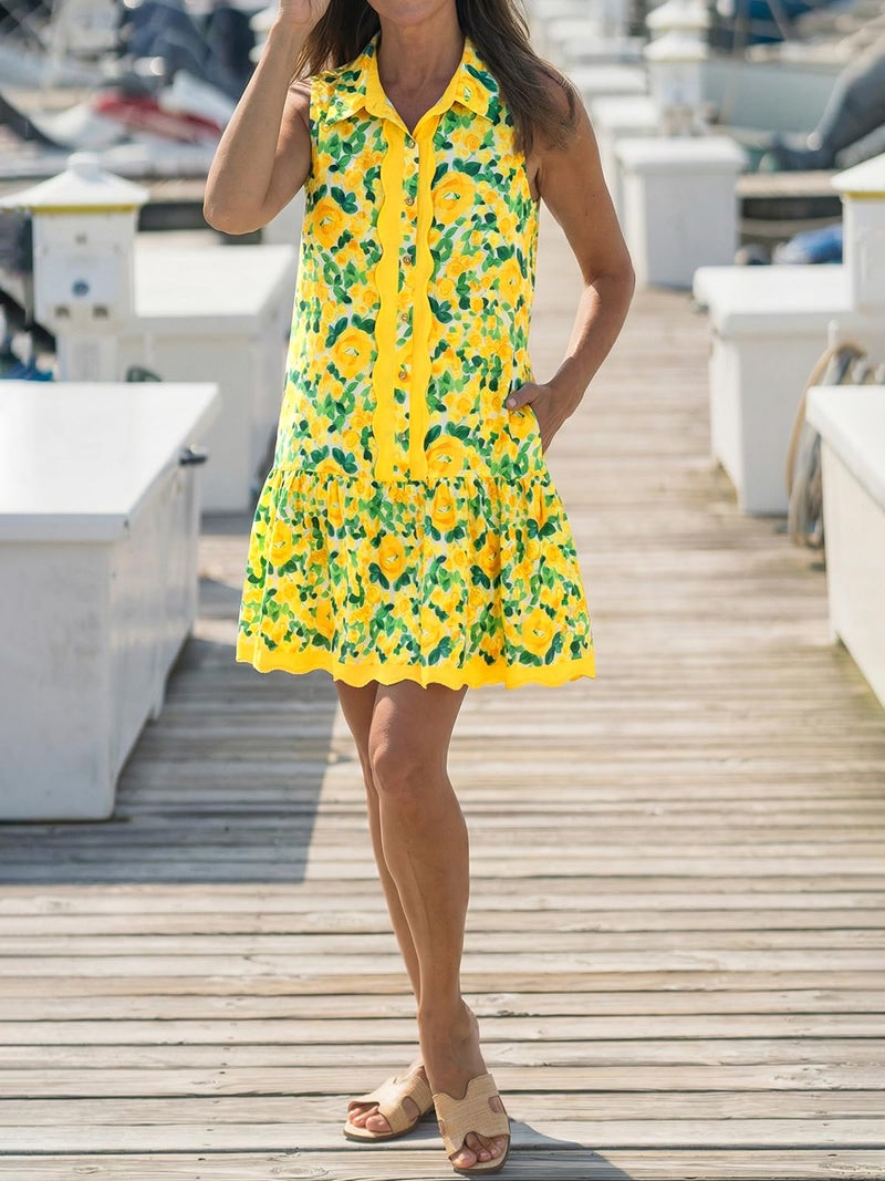 Cicy Bell Womens Floral Mini Dress Summer Casual V Neck Sleeveless Boho Dresses Ruffle Beach Vacation Outfits Yellow - Image 4