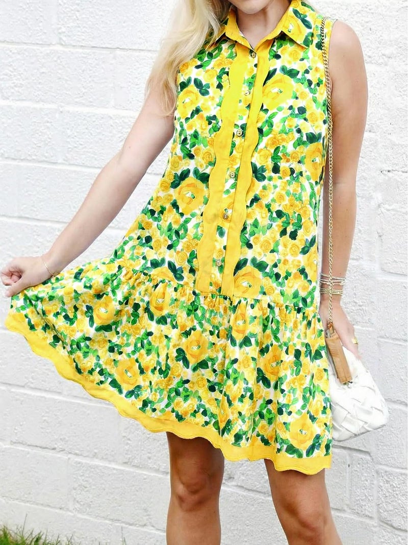 Cicy Bell Womens Floral Mini Dress Summer Casual V Neck Sleeveless Boho Dresses Ruffle Beach Vacation Outfits Yellow - Image 5