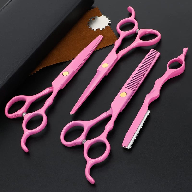 XUGOU Professional Hair Cutting Scissors Sets Stainless Steel Barber Hairdressing Scissors Multifunctional Salon Thinning Scissors Straight Shears Tools for Men Women Home Use (Pink) - Image 1