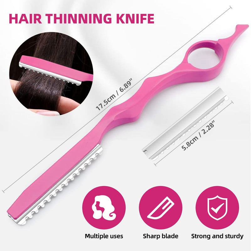 XUGOU Professional Hair Cutting Scissors Sets Stainless Steel Barber Hairdressing Scissors Multifunctional Salon Thinning Scissors Straight Shears Tools for Men Women Home Use (Pink) - Image 4