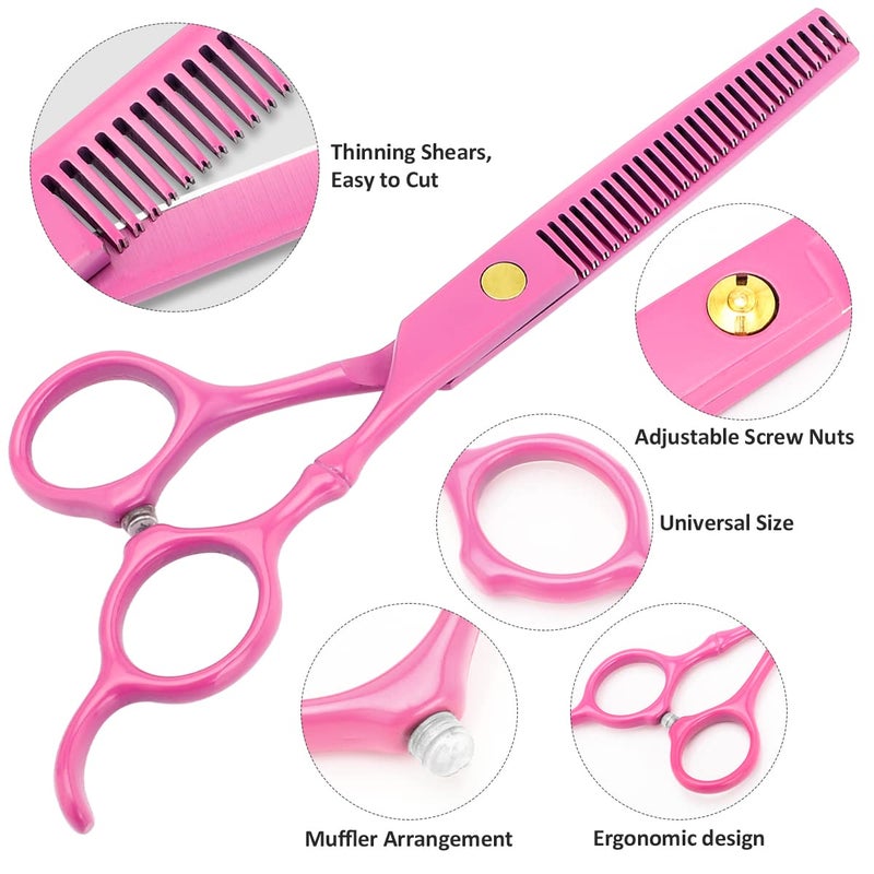 XUGOU Professional Hair Cutting Scissors Sets Stainless Steel Barber Hairdressing Scissors Multifunctional Salon Thinning Scissors Straight Shears Tools for Men Women Home Use (Pink) - Image 3